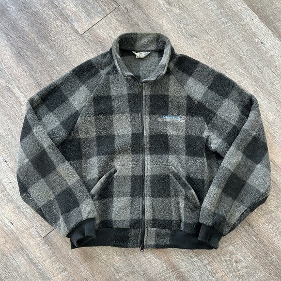 Vintage Swingster Michelin Sport Line Plaid Fleece Full Zip Jacket XL USA Made